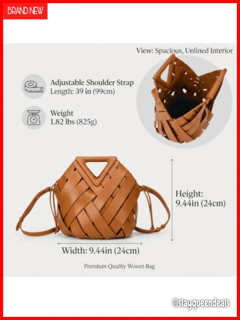 Woven Vegan Leather Bucket Bag Crossbody Adjustable Strap